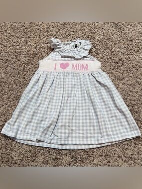 Awe Smocks Girls Blue Gingham 'I ♥ Mom' Smocked Dress Size 18 Months